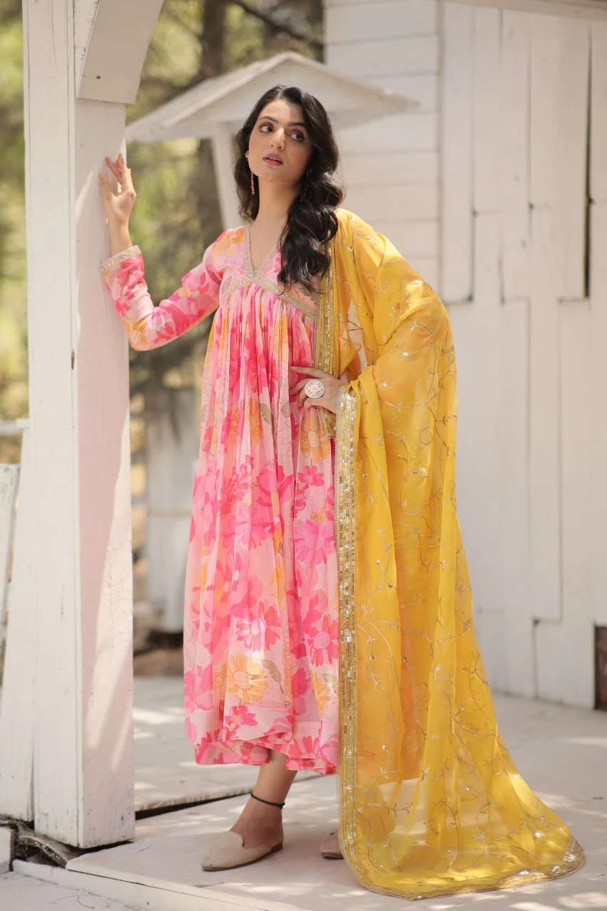 Vardan Ethnic Ka 1104 Russian Silk Wholesale Fancy Gown With Dupatta Catalog — Wholesale Kurtis, MPA wholesale from Surat - Gallery Image 2